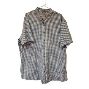 Eddie Bauer Men's Dusty Blue & White Mini Gingham Check Button Down Short Sleeve